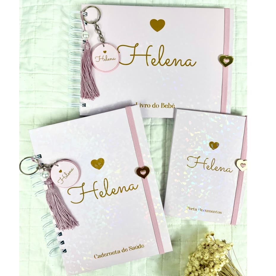 Kit Minimalista Personalizado Livro do Bebê, Caderneta de Vacinação, Porta Documentos Meninas e Meninos