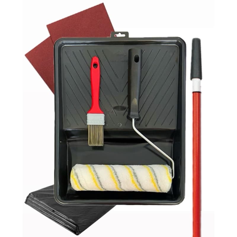 Kit P/ Pintura 4 Peças Trincha 1.1/2 / Bandeja Grande / Rolo 23cm/ Suporte (+ 2 Opções) - Compel
