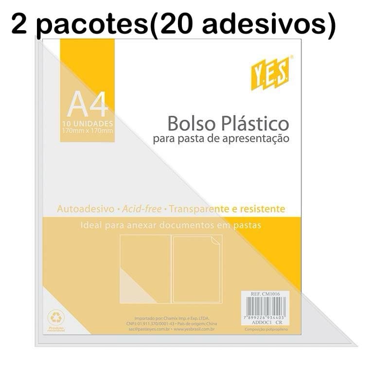 Bolso Autoadesivo 170x170mm P/ Pasta - 20 Un Yes