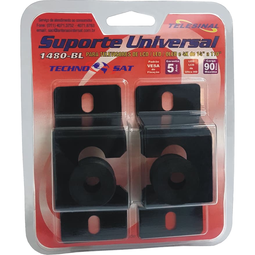 Suporte para Tv Fixo de Parede / Painel, fino, para Tv's de 14 a 64 polegadas  - Ref: 1480-BL