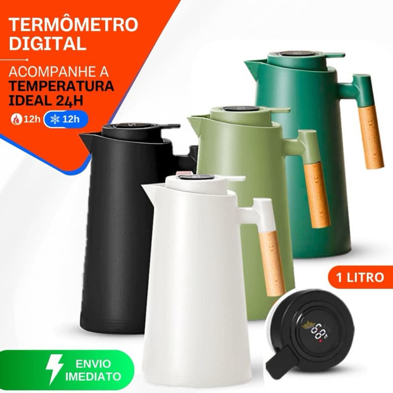 Garrafa Térmica 1 Litro Com Termômetro Led Para Chás / Café Design Moderno