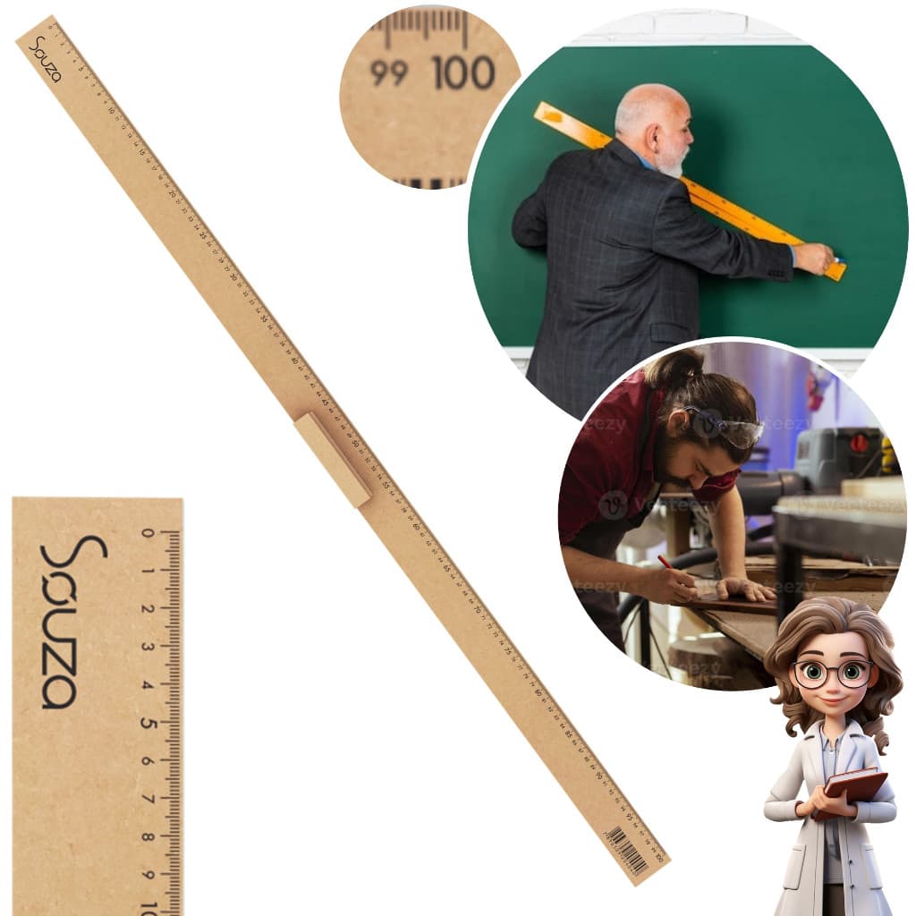 Régua De Madeira 100 Cm Escolar Artesanato Scrapbook E Corte