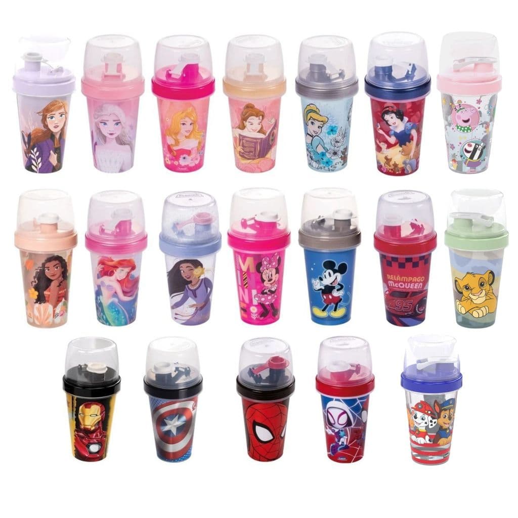 Mini Shakeira Infantil Copo c/ Tampa 320ml Princesas, Peppa Pig, Rei Leão, Marvel, Disney - Plasútil