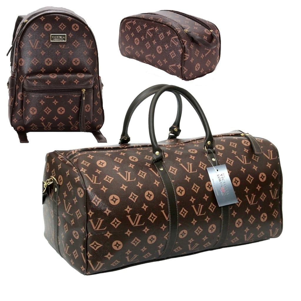 Kit Mochila + Mala + Necessaire Café Letra Feminina Masculina Viagem e Casual