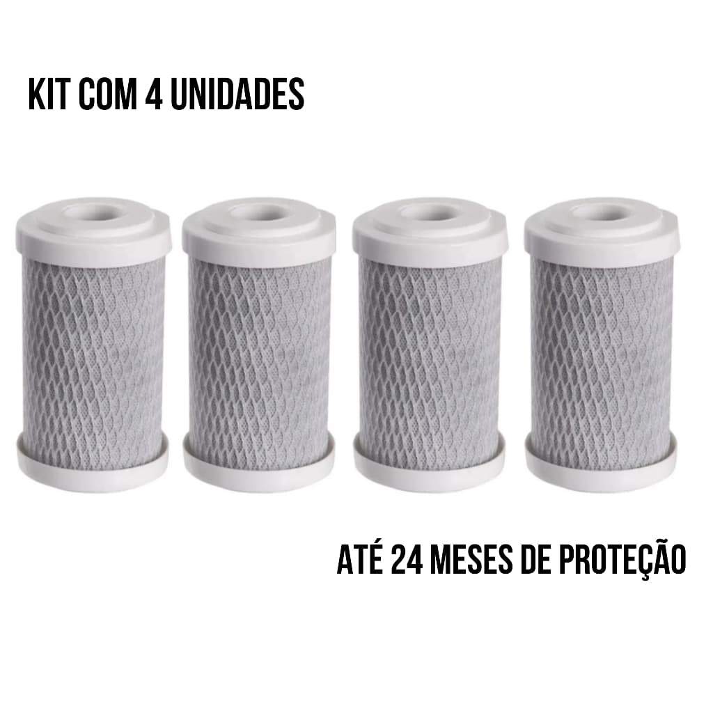 Kit 4 Refil Filtro Vela 5" x 2 1/2" Carbon Block Carvão Ativado 5 Micra - Universal