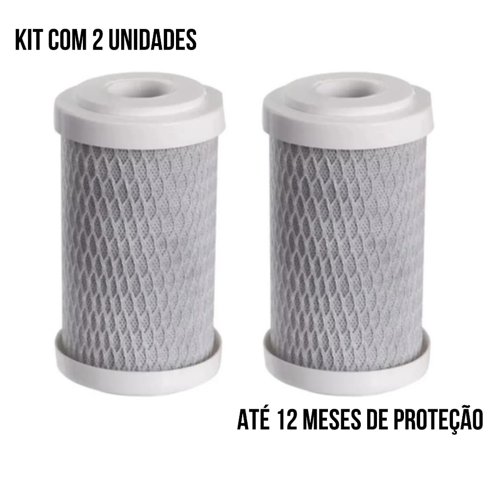 Kit 2 Refil Filtro Vela 5" x 2 1/2" Carbon Block Carvão Ativado 5 Micra
