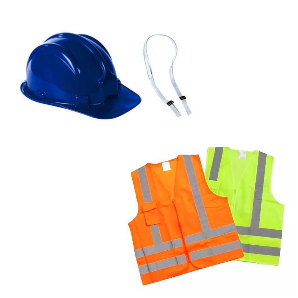 Kit Segurança Completo: Capacete com Carneira e Jugular + Colete Refletivo com Zíper e Bolso