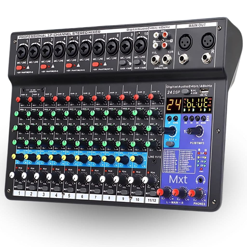 Mesa de Som 12 Canais Digital Bluetooth Profissional com 24 Efeitos DSP portatil audio microfone