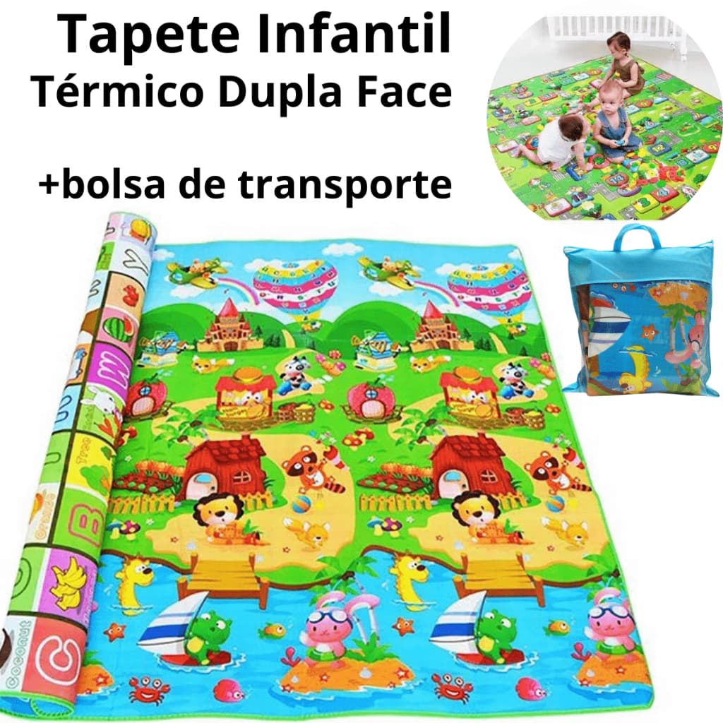 Tapete Térmico Emborrachado Infantil para Atividades Dobrável Dupla Face com Bolsa de Transporte 1,80 x 1,50