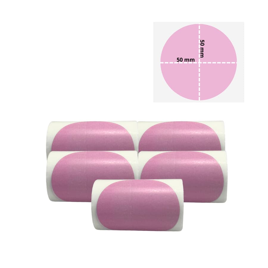 5 Rolos de Etiqueta Rosa Térmica Adesiva 50x50 Redonda para Impressora térmica, PT260 e E210