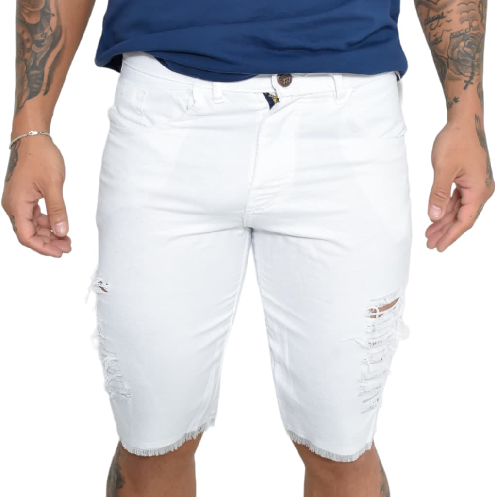 Bermuda Short Masculina Rasgada Técido Sarja Slim Street