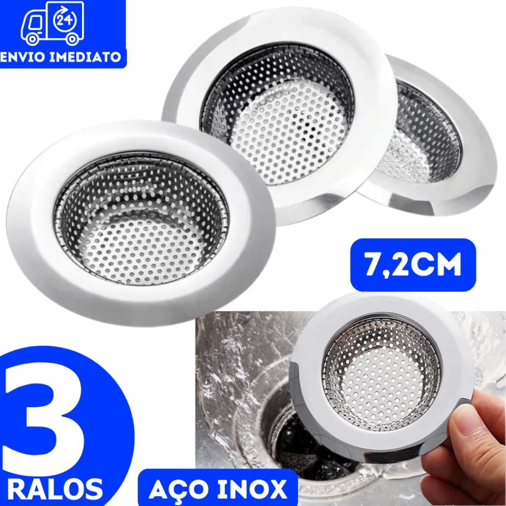 3 Ralinho para Pia Ralinho Cozinha 100% AÇO INOX - 7,2 cm