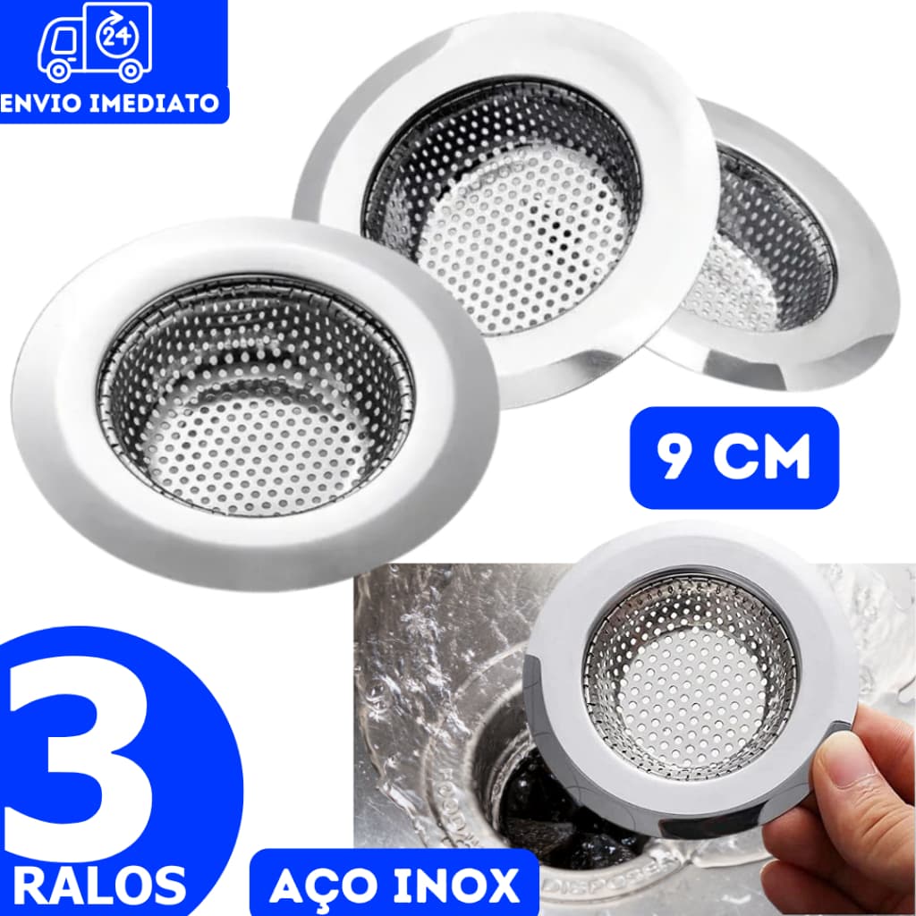 Kit 3 Ralo Para Pia Inox Universal Cozinha Banheiro Anti Entupimento Atacado