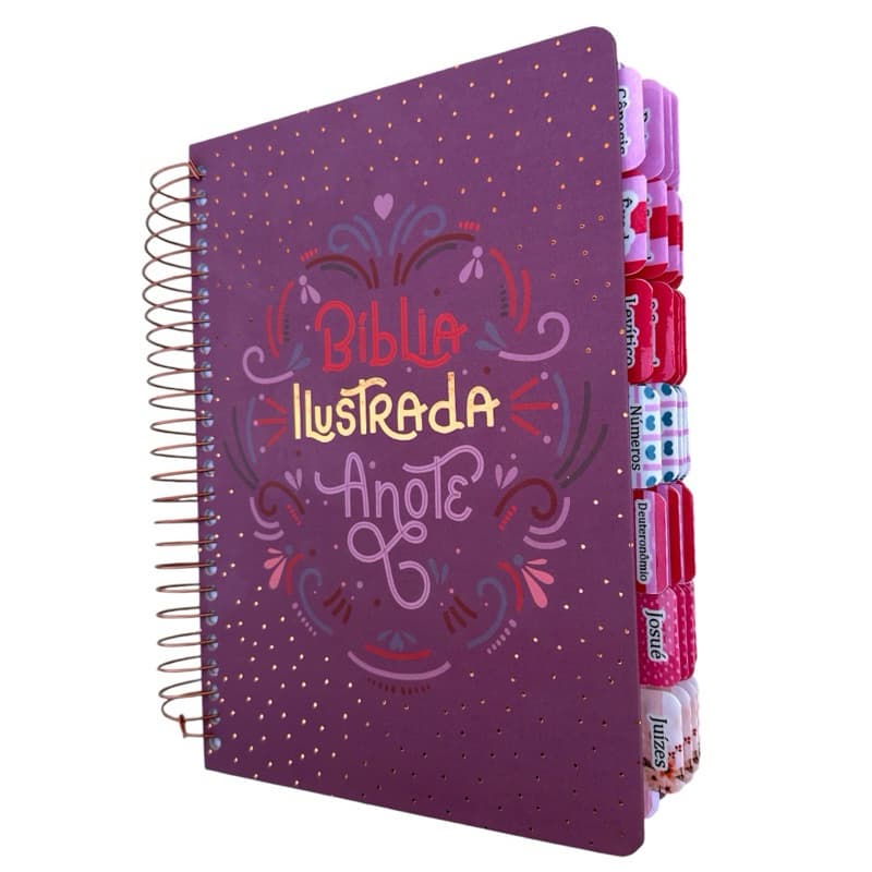 Bíblia Ilustrada Anote rosa brilhante com abas adesivas coladas