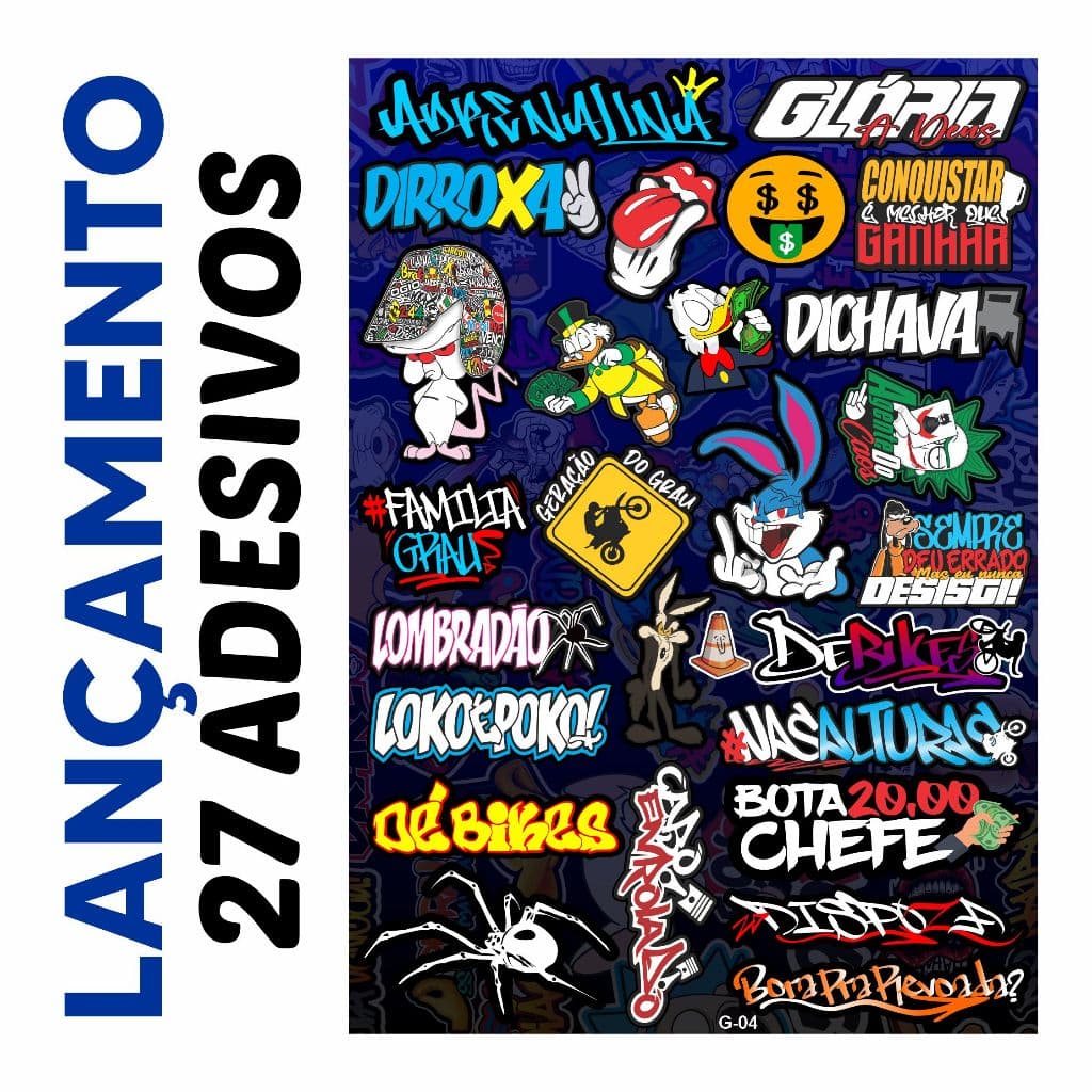 Cartela de adesivos 27 unidades - para Bike Carro Moto Capacete impreshow G-04