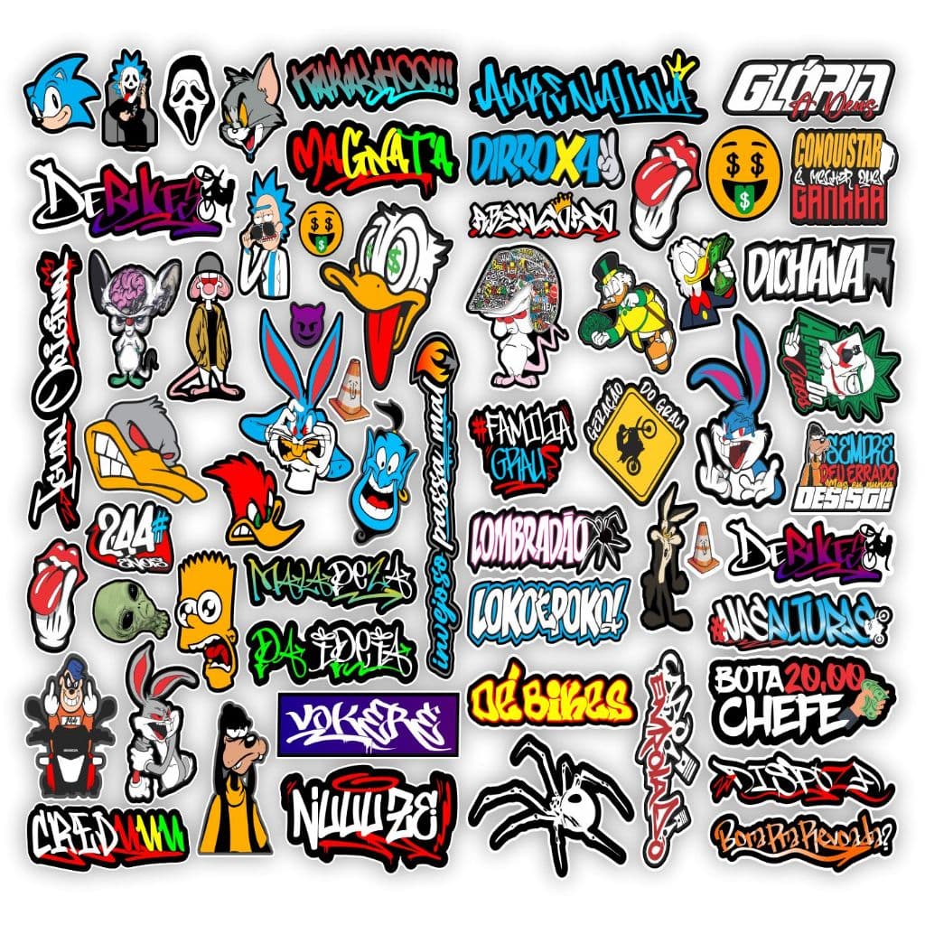 Cartela de adesivos 60 unidades - para Bike Carro Moto Capacete impreshow U16