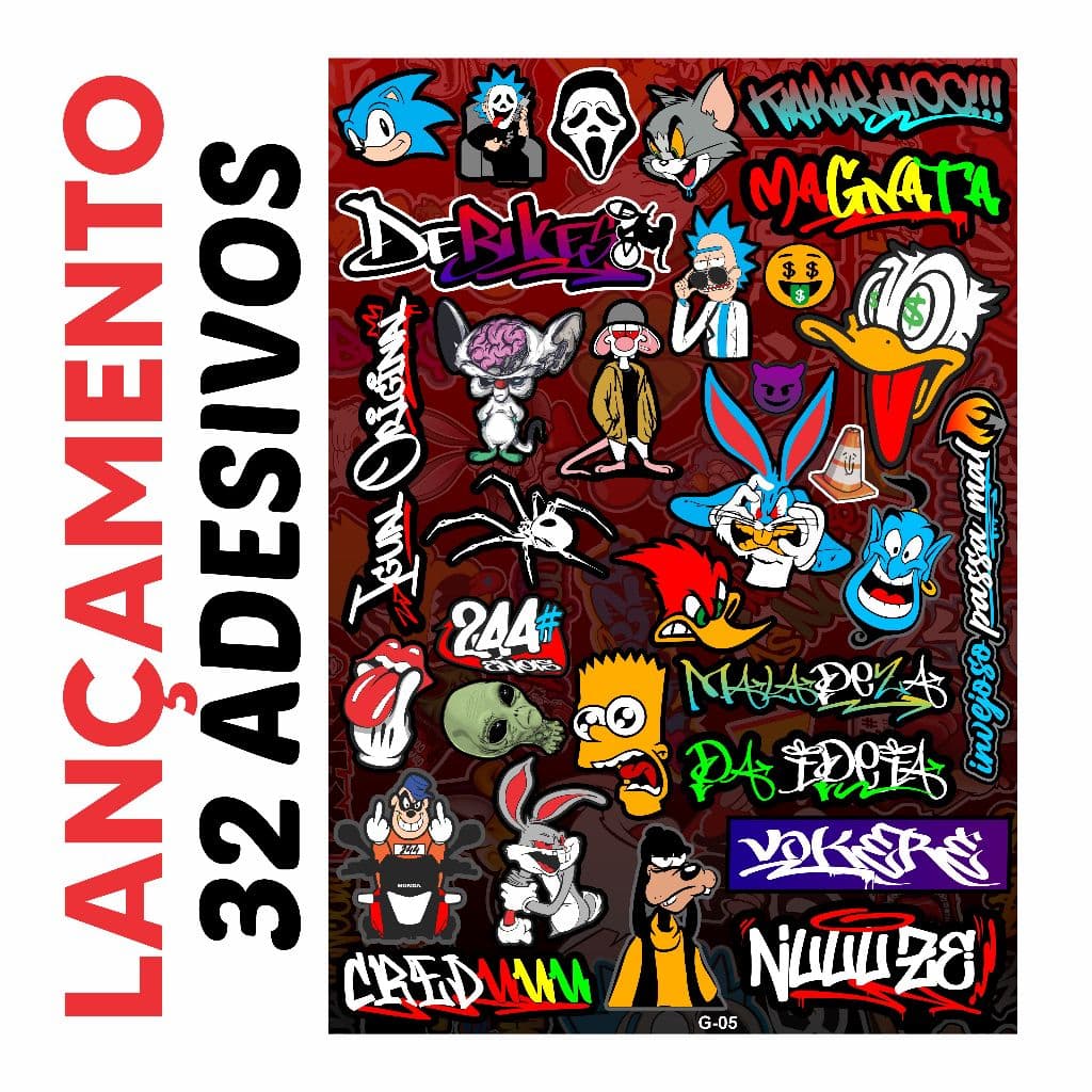 Cartela de adesivos 32 unidades - para Bike Carro Moto Capacete impreshow G-05