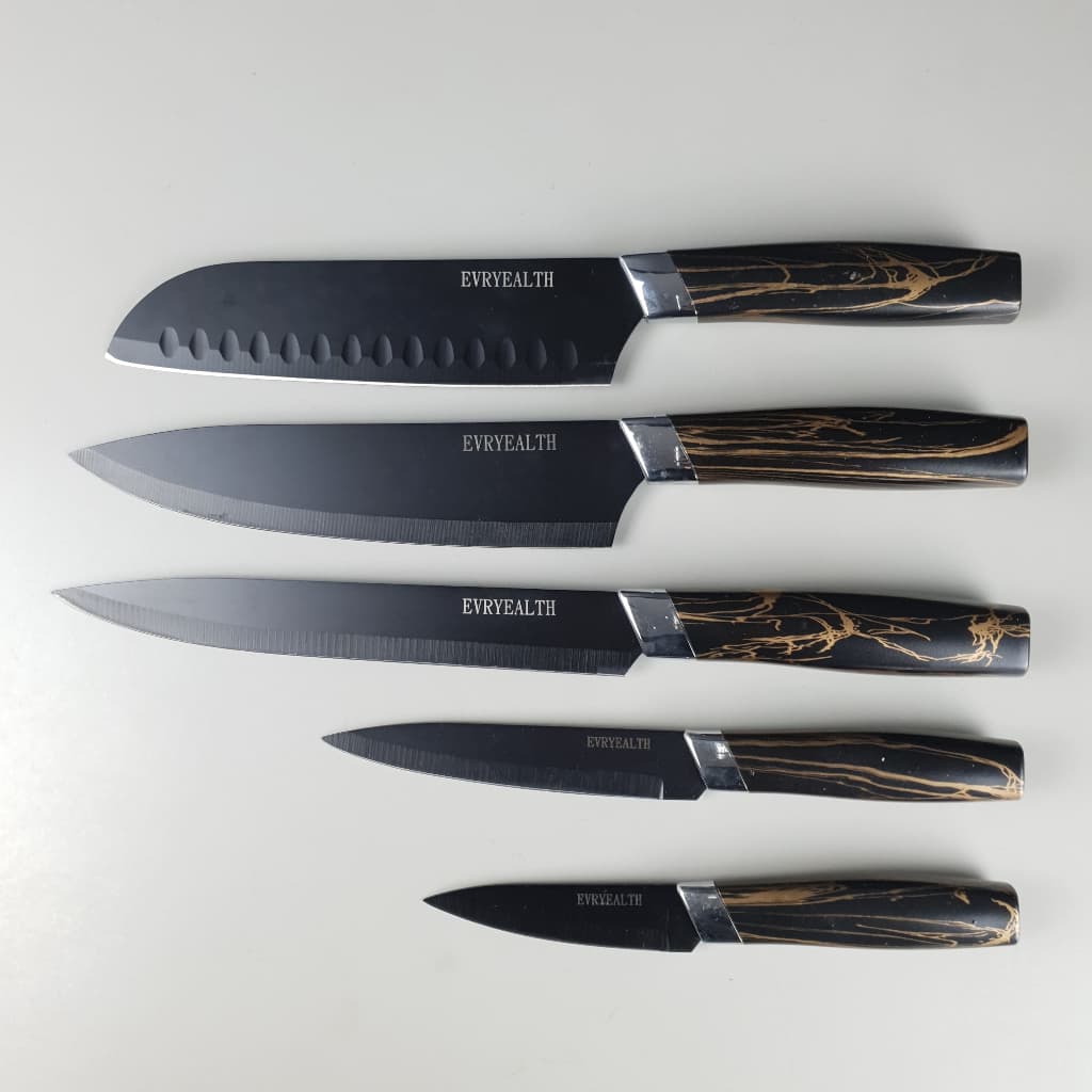 Conjunto de Facas Gourmet c/cilindro Black Japonesa C/ 5 Peças