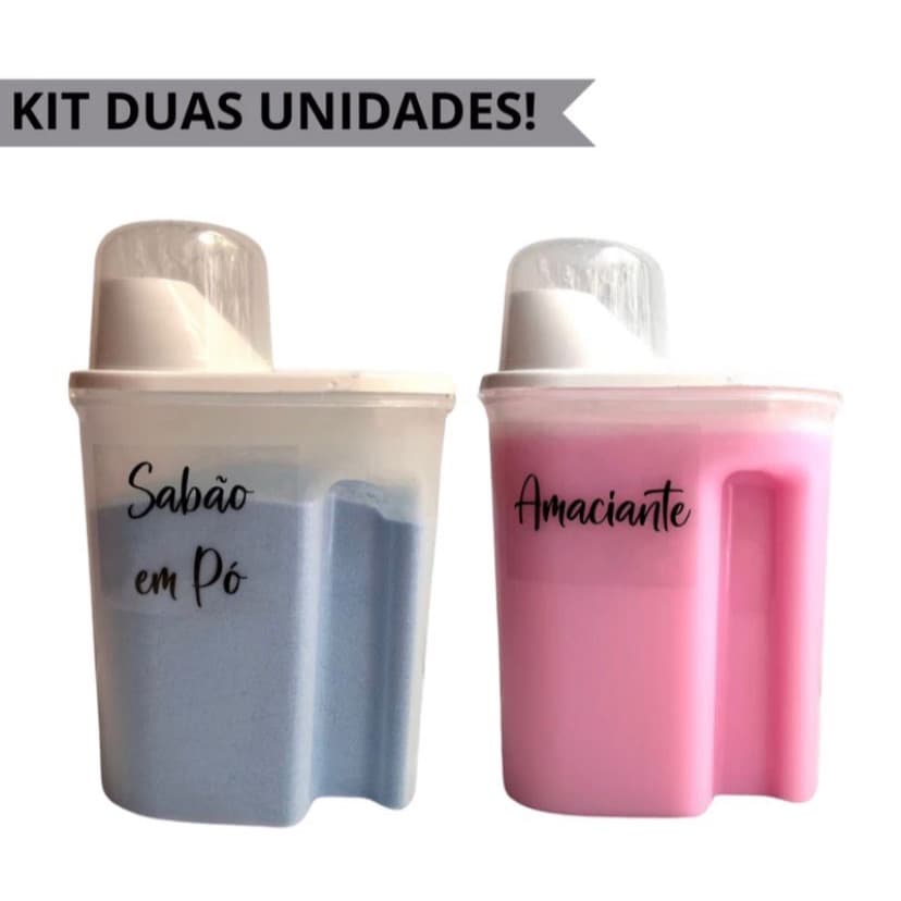 Kit Dois Organizadores porta sabão em pó com medidor amaciante para armazenamento decorado