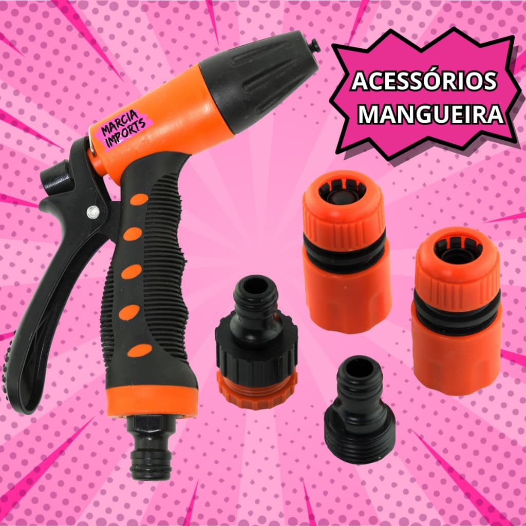 4 Acessórios de Mangueira + Esguicho mangueira de Jardim de Multiplos tipos de jato com engate rapido