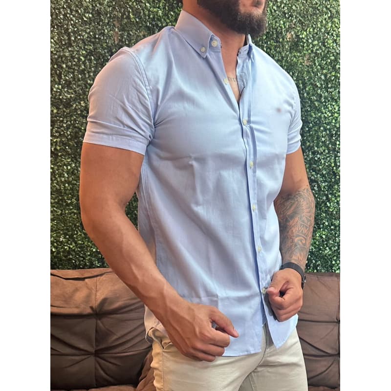 Camisa 7 cores Oxford manga curta social casual  P ao XXG