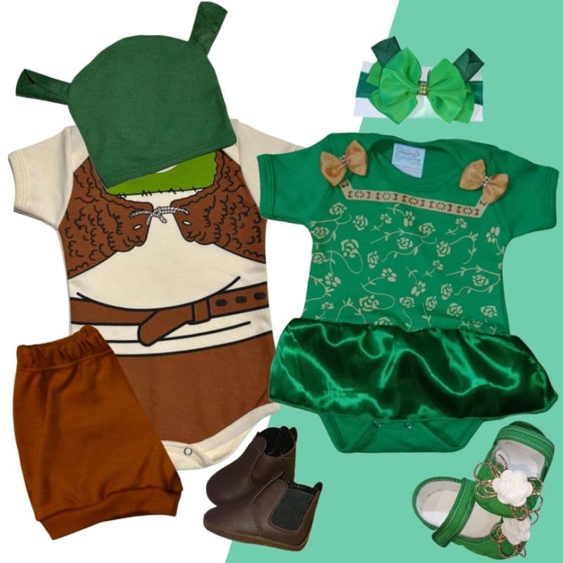 Body Bebê Temático Shrek Fiona Sherek Fantasia Mesversário Ítens Opcionais