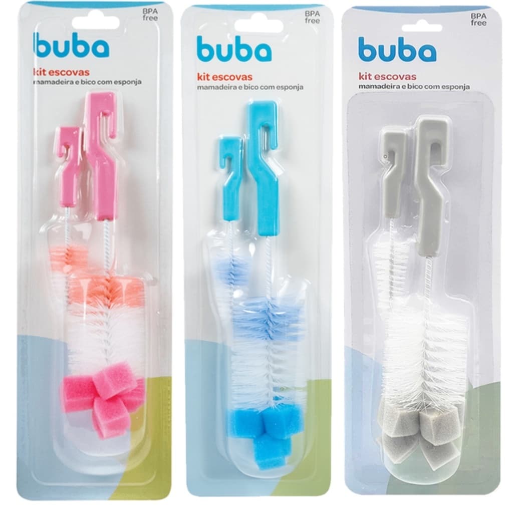 Kit Escovas Para Mamadeira e Bico Com Esponja - Buba