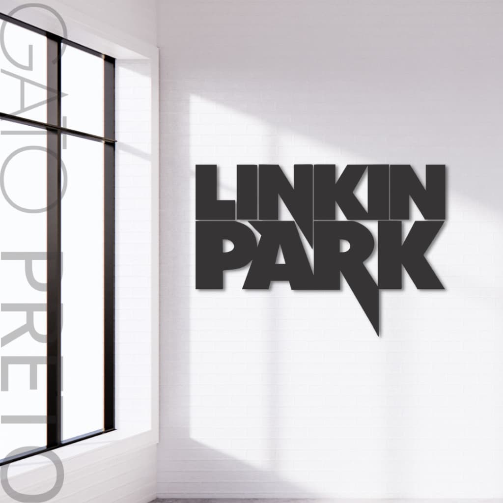 Placa Madeira Decorativo Linkin Park Banda Logo MDF Com Fita Dupla Face Adesiva Preto Fosco