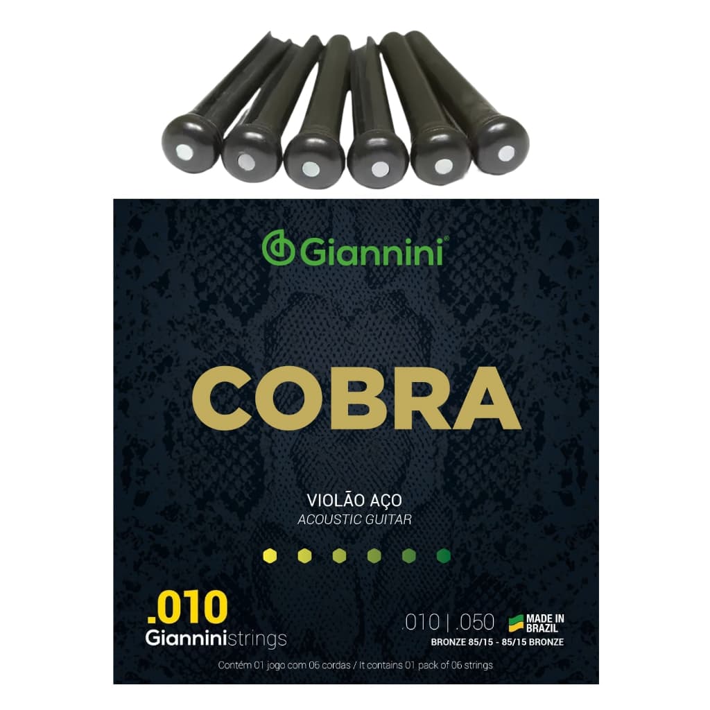 Encordoamento Corda Violão Aço 010 0.10 Giannini C/ Pinos Violão da Ponte