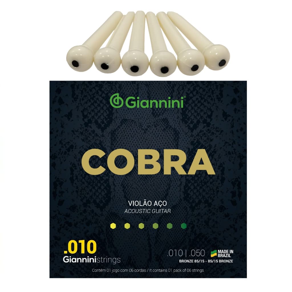 Encordoamento Corda Violão Aço 010 0.10 Giannini C/ Pinos Violão da Ponte