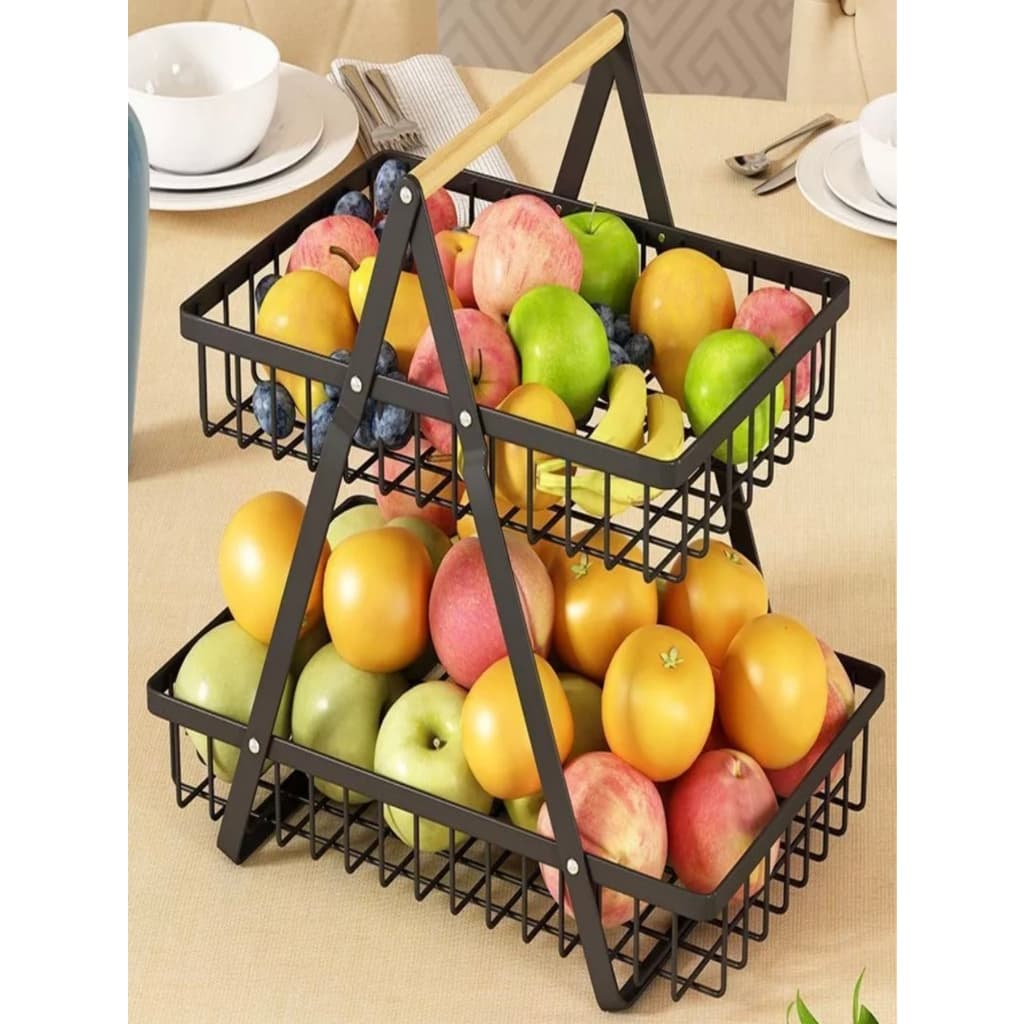 Cesto Fruteira de Mesa 40cm Aramado até 3 Andares em Metal Organizador Multiuso Frutas Legumes