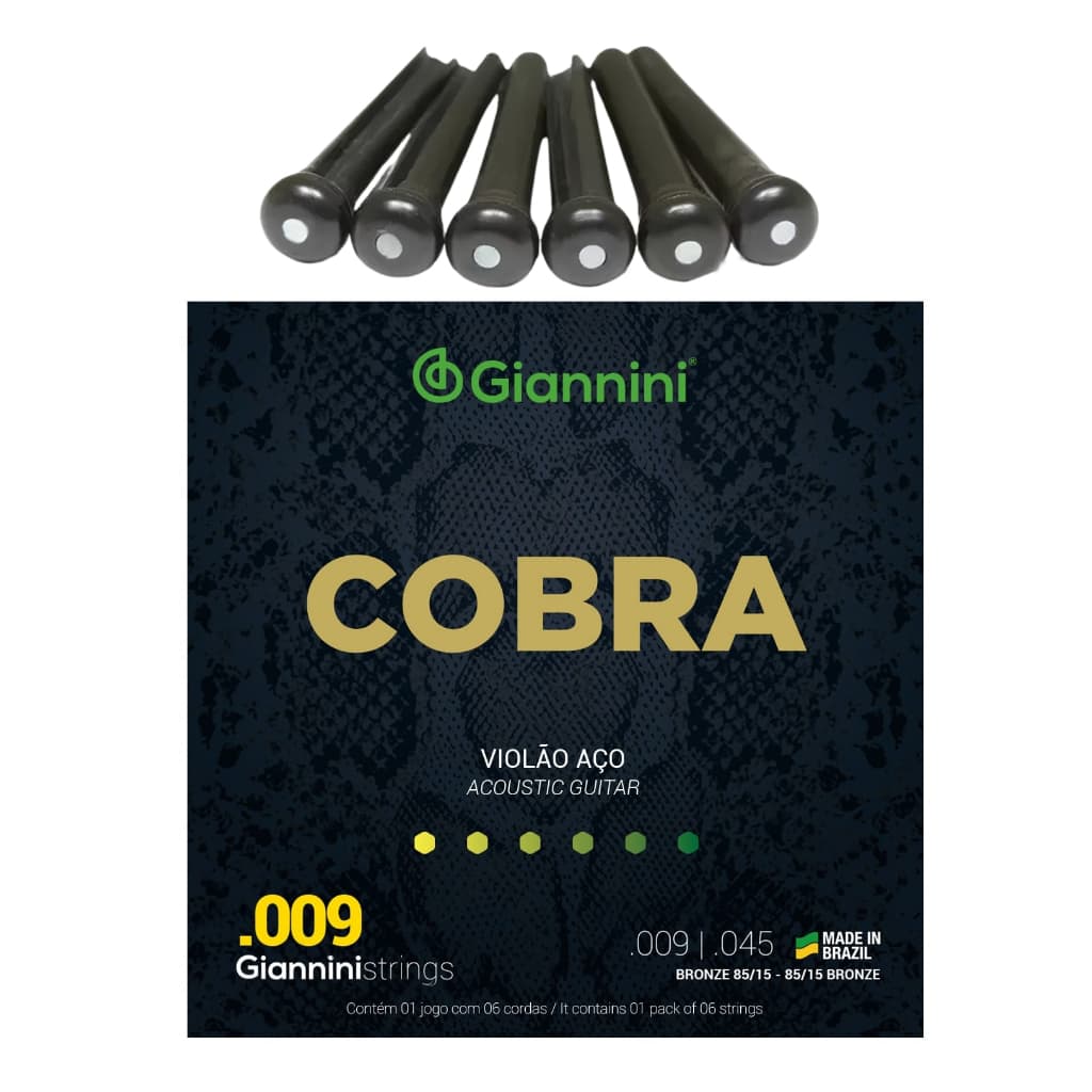 Encordoamento Corda Violão Aço 009 0.09 Giannini C/ Pinos Violão da Ponte