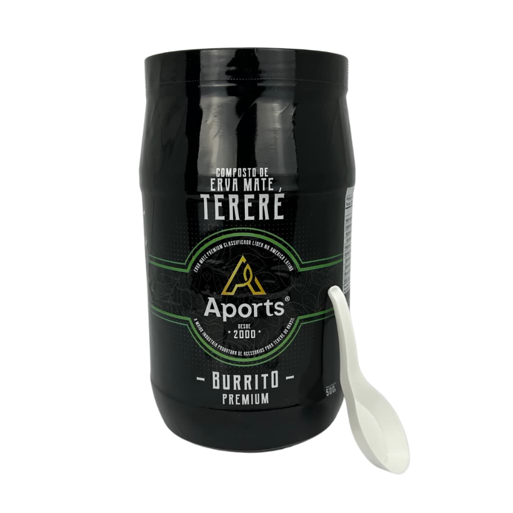 Erva mate tereré aports pura folha com burrito 500g embalagem multi uso com colher dosadora especial premium saborosa