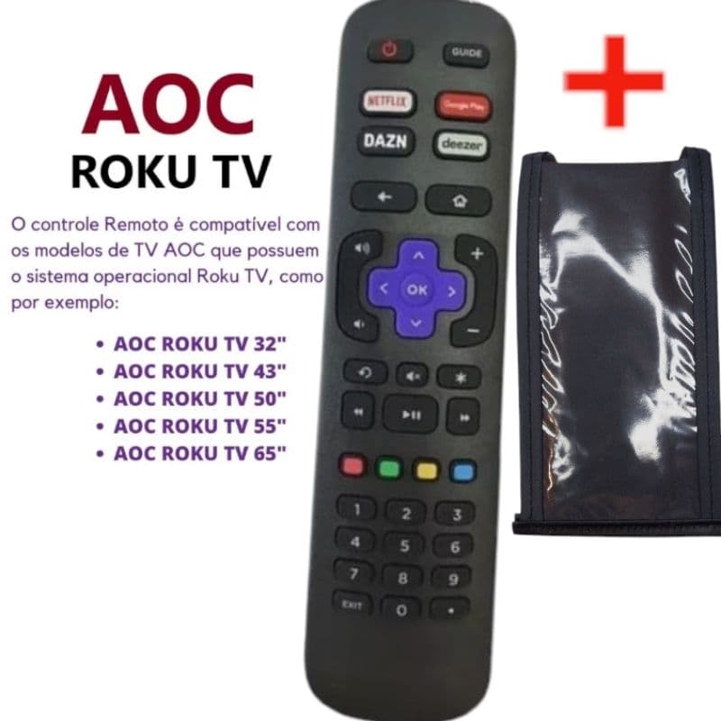 Controle Remoto PARA TV Smart AOC Roku 32S5195/78G 43S5195/78G Netflix GloboPlay DAZN Deezer