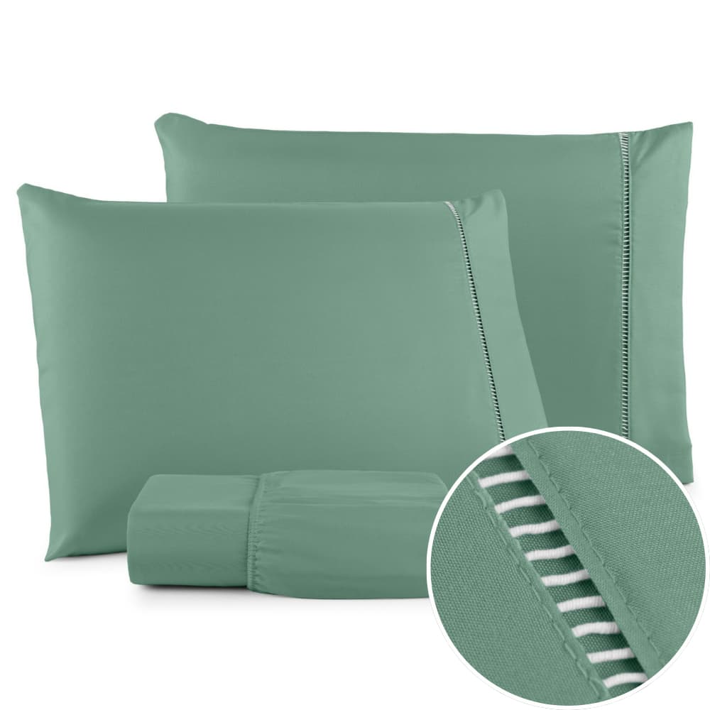 Jogo Lençol Cama Casal Queen King Solteiro Extra Macio 400 Fios Micropercal Com Ponto Palito