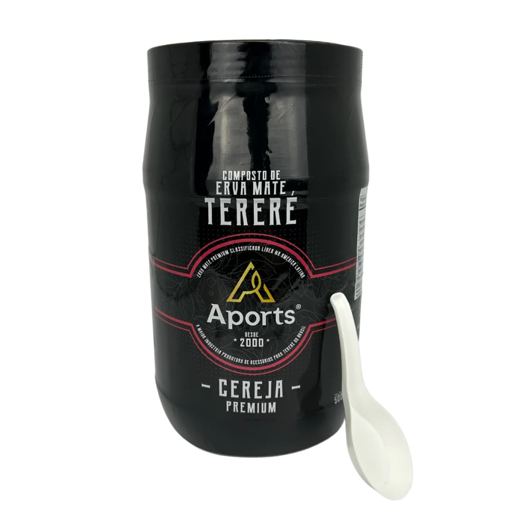 Erva mate tereré aports cereja lyptos 500g embalagem multi uso com colher dosadora especial premium saborosa