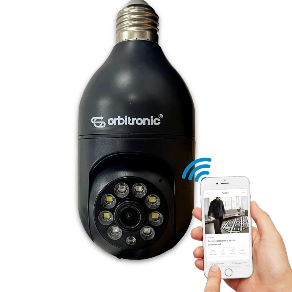 Camera Segurança Panoramica Lampada Wifi Espia C/rastreio Preta Orbitronic