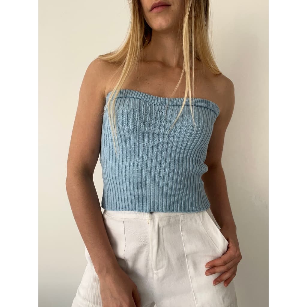 Cropped Sem Alça Tricô Modal Tricot Verão Canelado Blusinha Moda