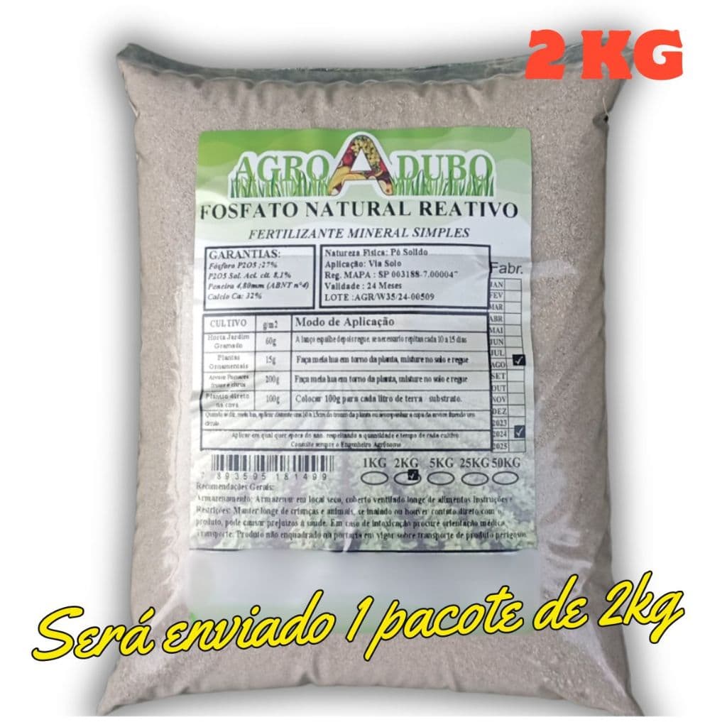 Fosfato Natural Reativo 2kg Rica Fonte de Fosforo Pó de Rocha