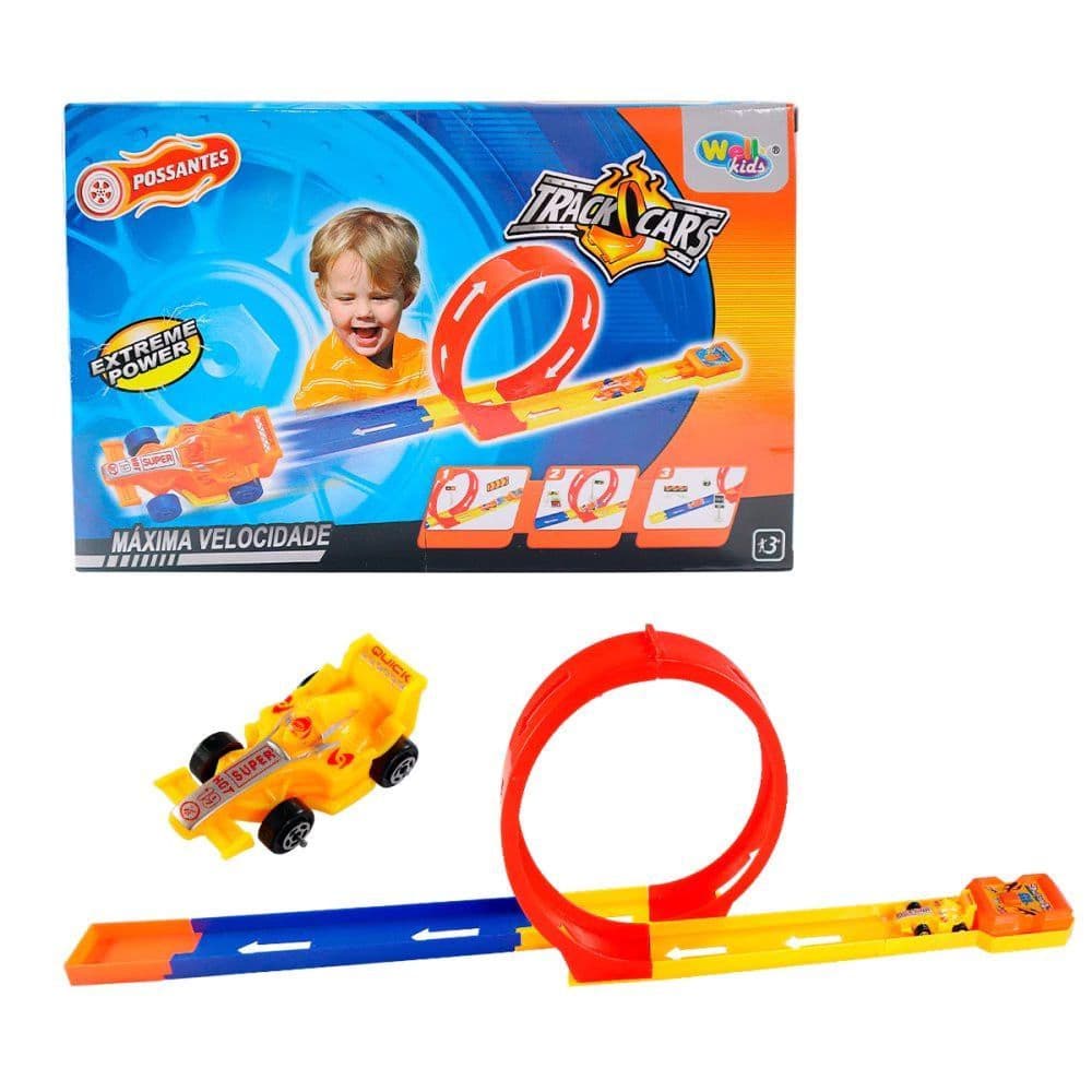 Super Pista Looping 360 Lançador Carrinho Tipo Hotwheels (Will Kids) 7 peças + 1 Brinquedo Corrida Infantil Divertido