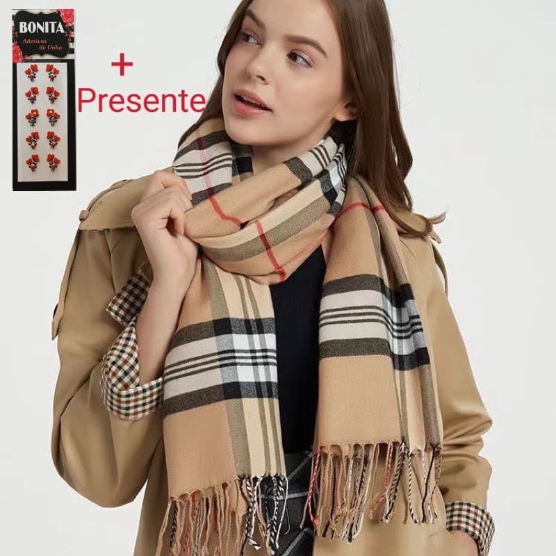 Cachecol Xadrez Feminino Lenço Pashimina Echarpe Masculino Unissex Para Frio Inverno+1 unha 3d com adesivos