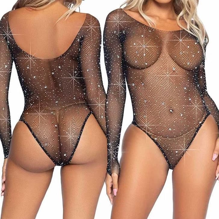 Vestido de tela com strass manga longa moda balada