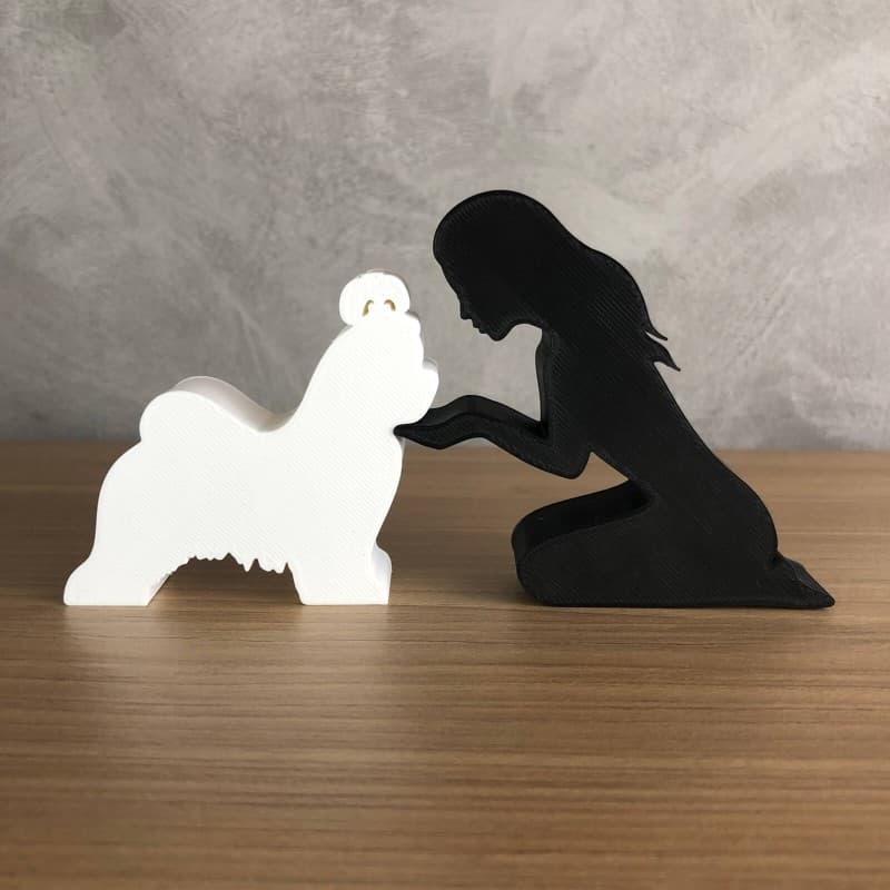 Escultura Decorativa Garota e Cachorro Shih Tzu / Poodle / Golden / Pinscher / Pug / Golden / SRD