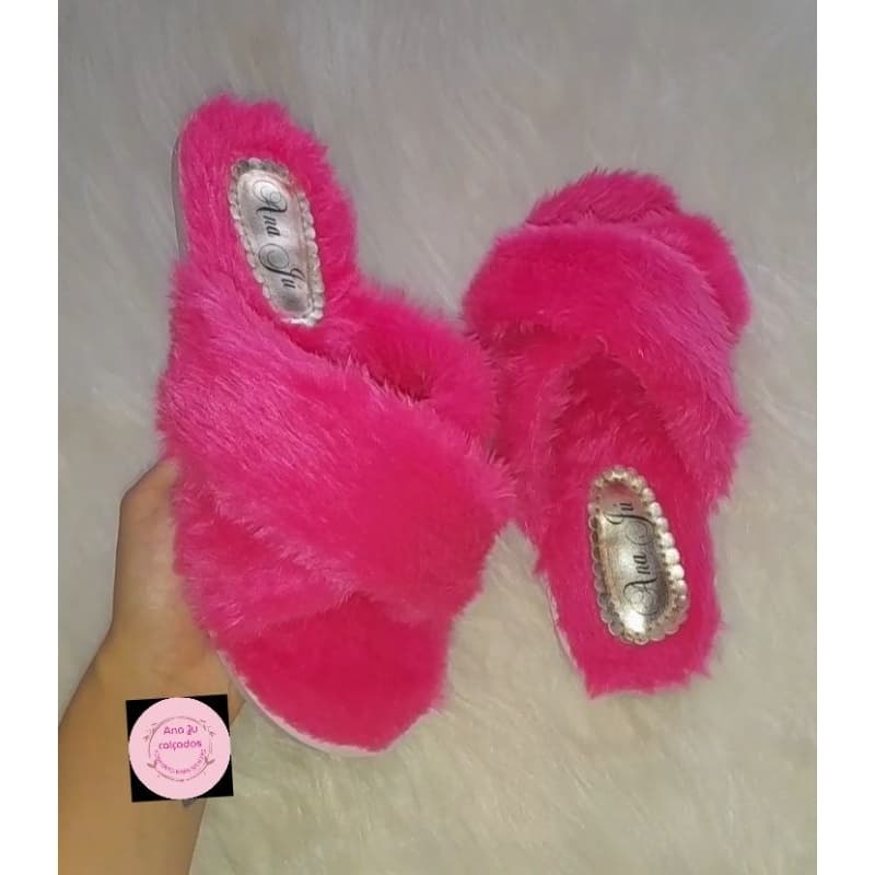 Rasteira pantufa chinelo  forrada lã pelego modelo X confortavel