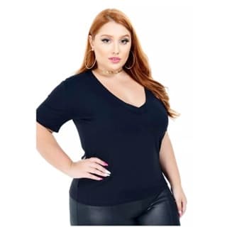 Blusa Camisa Gola V Feminina do P ao G4 Plus Size  em Viscolycra