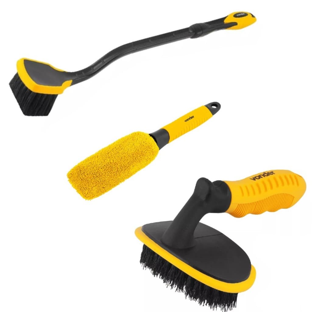 Super Kit Limpa Pneu e Roda De Carro Moto Caminhão - Kit 3 Escovas ou Compre Separado