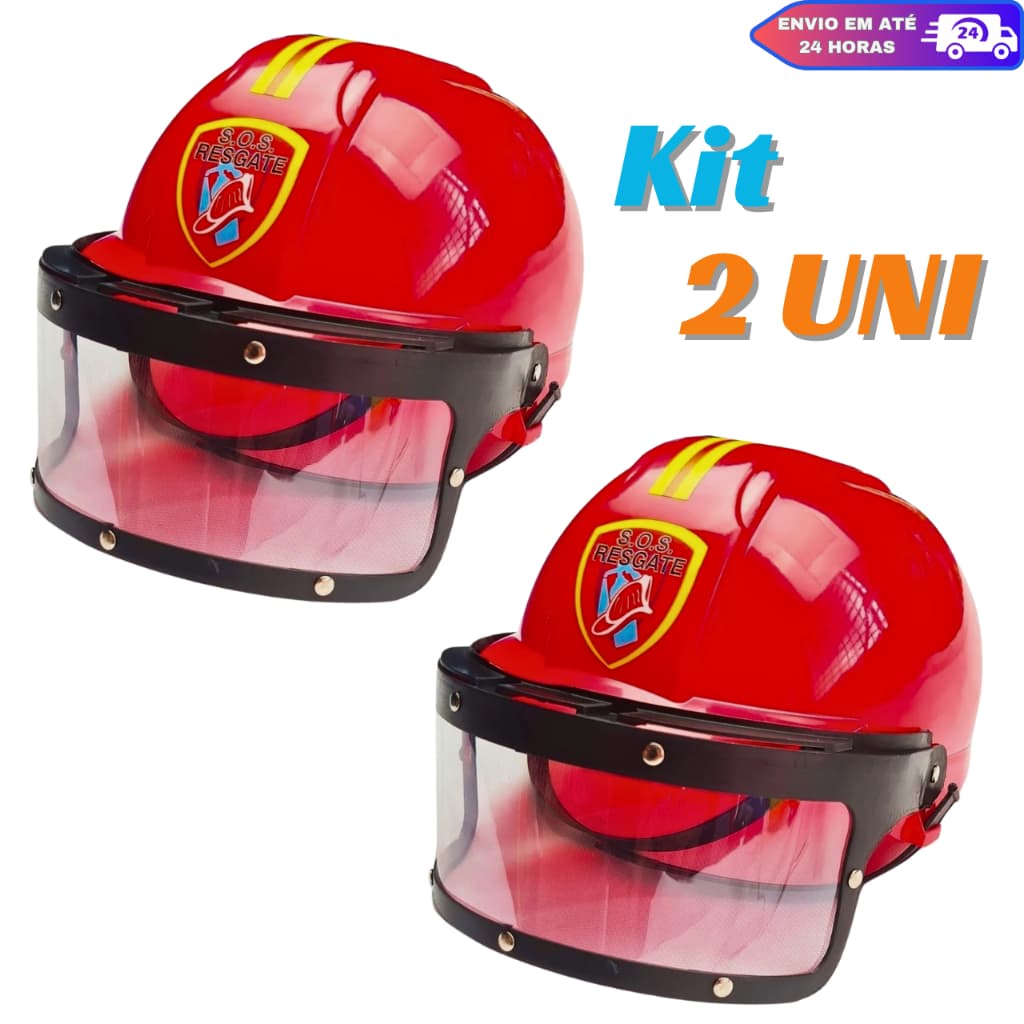 Kit 2 Capacete Brinquedo Bombeiro Resgate Fantasia Menino Menina