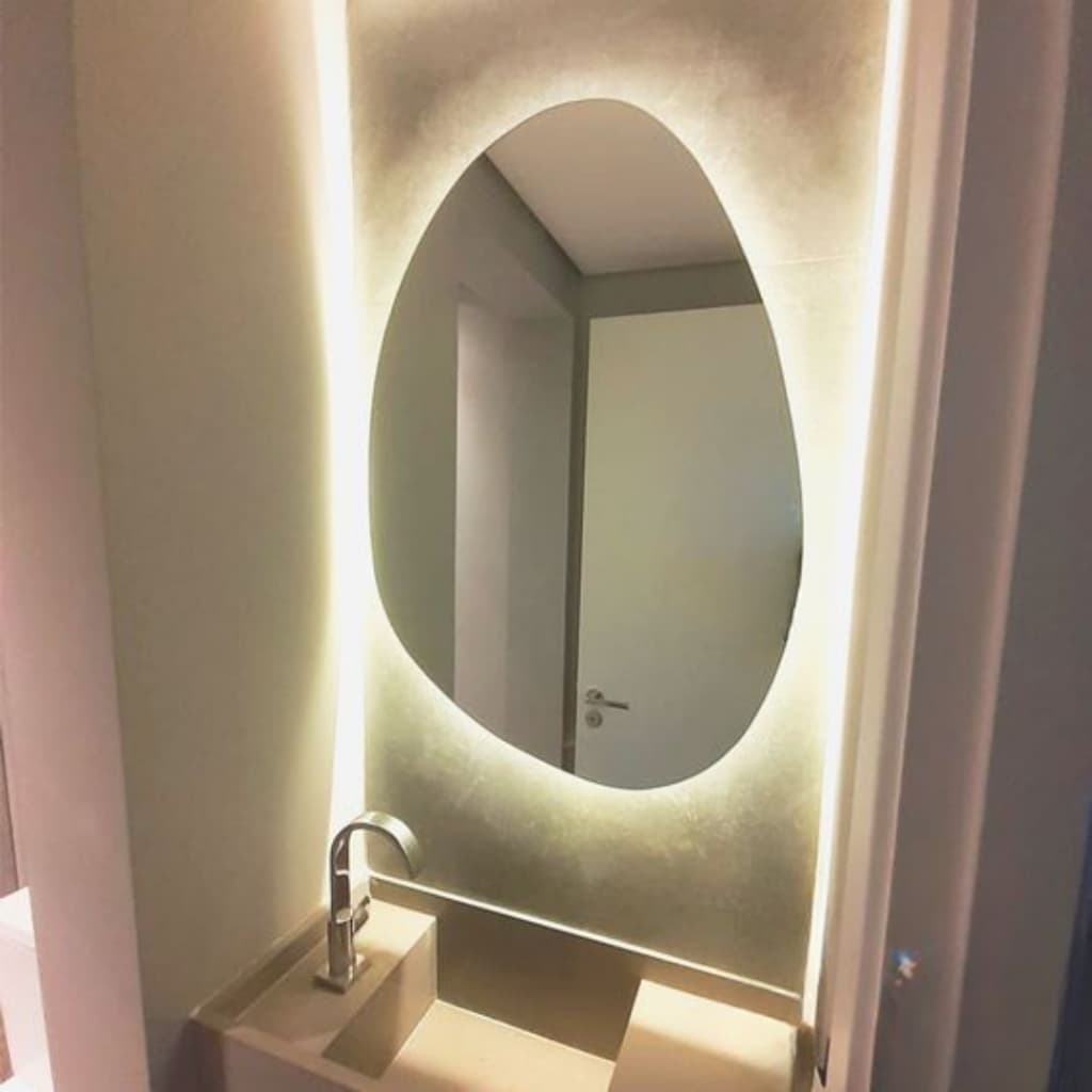 Espelho Orgânico Gigante Com Led S/ Fio 80*90 Pilha Luz Fria Ou Luz Quente amarela decorativa