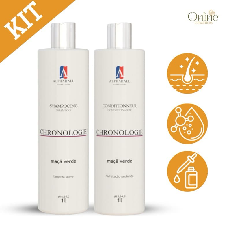 Kit Alphahall Shampoo + Condicionador Cronograma Capilar Maçã Verde 1 L ou 500 ml