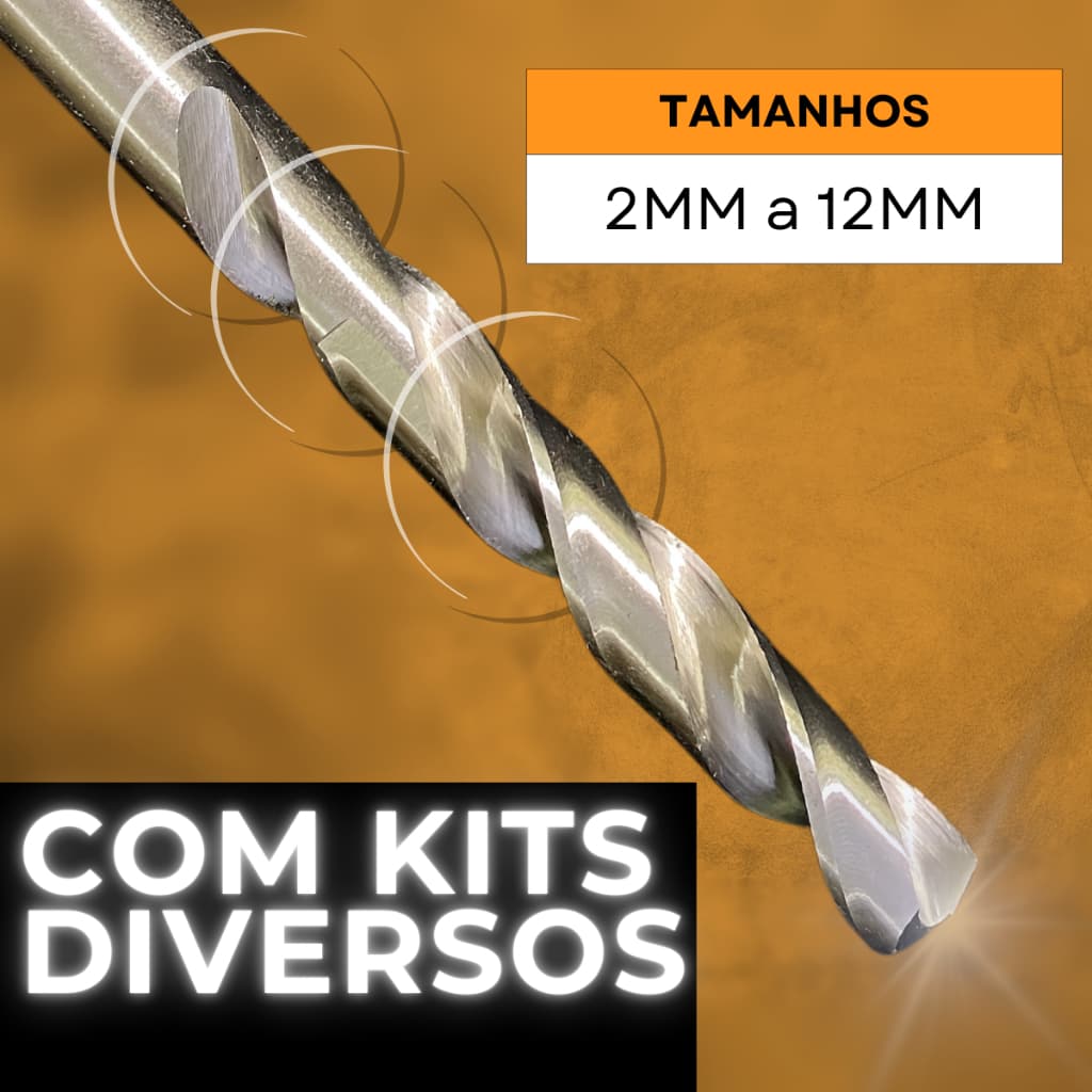 KIT 10 Brocas Aço Carbono Rápido Inox Metal, Concreto, Madeira 2mm /12mm  - 10 UNIDADES / 5 UNIDADES